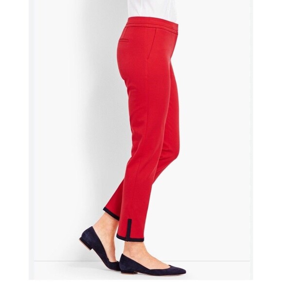 Talbots Women’s Tipped Bi Stretch Ankle Pants 16 Petite Red Casual Stretch - Picture 2 of 15